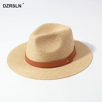 Летняя Новая Панама для женщин, Соломенная шляпа с большими полями, Модный Пояс с защитой от ультрафиолета, Пляжная шляпа, Солнцезащитная шляпа для Отдыха