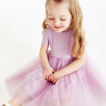 Летняя одежда для девочек, Радужное фиолетовое сетчатое платье Принцессы, платья для девочек 2023, свадебное платье для детей, летнее