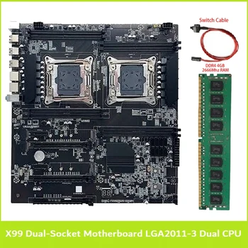 Материнская плата X99 с двумя разъемами LGA2011-3 с поддержкой двух процессоров RECC DDR4 Memory с оперативной памятью DDR4 4 ГБ 2666 МГц + Комплект деталей кабеля переключения