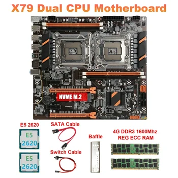 Материнская плата с двумя процессорами X79 + процессор 2XE5 2620 + оперативная память 2x4 ГБ DDR3 1600 МГц RECC + Кабель SATA + Кабель переключения + Перегородка LGA2011 M.2 NVME