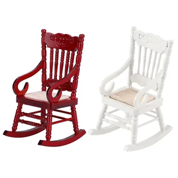 Миниатюрное кресло-качалка для кукольного домика 1:12, Мини-Деревянное Кресло, Игрушечная Имитационная модель мебели для декора Кукольного дома