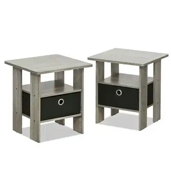 Миниатюрный прикроватный столик в спальне - комплект из двух, серый / черный