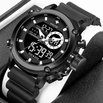 Модные Часы WWOOR Для мужчин, роскошные спортивные кварцевые наручные часы, мужские водонепроницаемые цифровые мужские часы с двойным дисплеем, Relogio Masculino