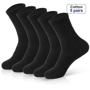 Мужские Влагоотводящие рабочие Хлопчатобумажные носки для Походов на открытом воздухе, Компрессионная подушка, Носки для экипажа, Мужские черные носки для отдыха, 5 пар