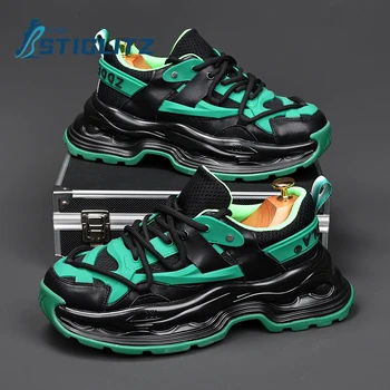 Мужские дышащие сетчатые легкие спортивные кроссовки Для бега, Однотонные повседневные тонкие туфли на мелкой шнуровке, Внутренняя обувь, увеличивающая рост