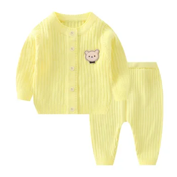 Наборы для вязания свитеров для девочек, комплект одежды для маленьких мальчиков, Осенне-весенняя одежда для новорожденных девочек, топы, брюки, детские пижамы