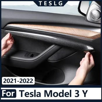 Новая Отделка Внутренней двери Автомобиля Из Углеродного Волокна Для Tesla Model 3 Y 2022-2017 Аксессуары Для Модификации интерьера Защитная Наклейка