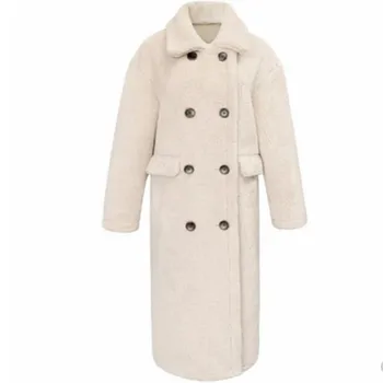 Новое поступление, зимнее модное меховое шерстяное пальто, женская двубортная толстая теплая элегантная длинная верхняя одежда