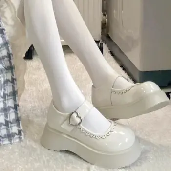 Новые туфли в стиле Лолиты 2022 года, Туфли на платформе, Белые Черные туфли Мэри Джейн, Женские кожаные туфли JK на высоком каблуке, обувь для студенток