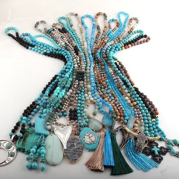Оптовая продажа, 15 шт., Синее Разноцветное ожерелье, Модные украшения ручной работы для женщин, ожерелья