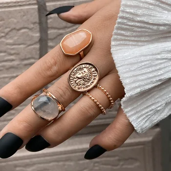 Оранжевое Эмалевое кольцо в стиле панк для мужчин и женщин, Большие массивные Геометрические полые Винтажные кольца из натурального камня и нержавеющей стали, ювелирные изделия Унисекс