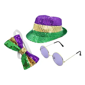 Панама, джазовый цилиндр, декоративная солнцезащитная шляпа Унисекс, блестящие пайетки с очками, галстук, Джентльменская джазовая кепка для косплея, ролевых игр, праздника