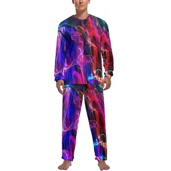 Пижама с радужным пламенем, Осенняя домашняя пижама с красочным принтом, Модные пижамные комплекты из двух предметов с длинными рукавами