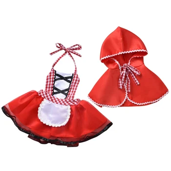Платье-комбинезон на бретельках для новорожденных девочек, Красный плащ, Наряды с красным капюшоном, Праздничный костюм для косплея, 120