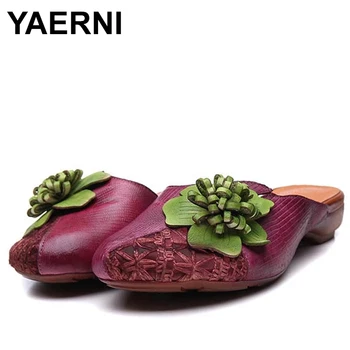 роскошные Тапочки из натуральной кожи 3 см с этническими аппликациями, Модные Разноцветные женские дизайнерские летние Необычные туфли