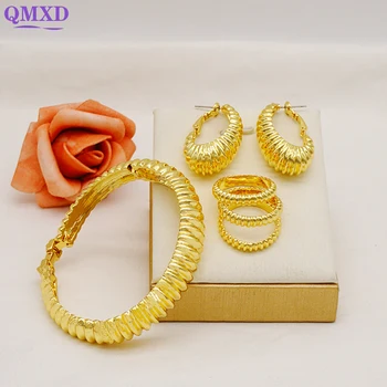Специальный дизайн, Роскошный блестящий браслет золотого цвета, Серьги, кольцо для женщин, набор украшений для вечеринки, свадебный подарок Невесте