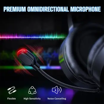 Стильные наушники 3,5 мм USB Hi-Fi, киберспортивная гарнитура с эффектом объемного звучания Mircophone, Мягкая ушная подушка, проводная гарнитура