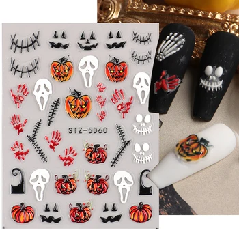 Тыквенное лицо, Хэллоуин, 5D наклейки для ногтей, Призрачная кровь, паутина, Жуткий слайдер, Тисненые наклейки, Декор для зимнего маникюра CHSTZ-5D60
