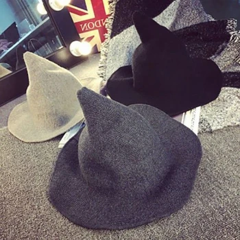 Цельнокроеная современная шляпа ведьмы на Хэллоуин, Шерстяная женская леди из модной овечьей шерсти, шляпа для вечеринки на Хэллоуин, фестивальная шляпа для вечеринки
