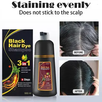 Шампунь для окрашивания черных волос 3 В 1 Organic Hair Color 500 мл Шампунь для окрашивания волос Серое покрытие За считанные минуты Без аммиака Мгновенное Окрашивание
